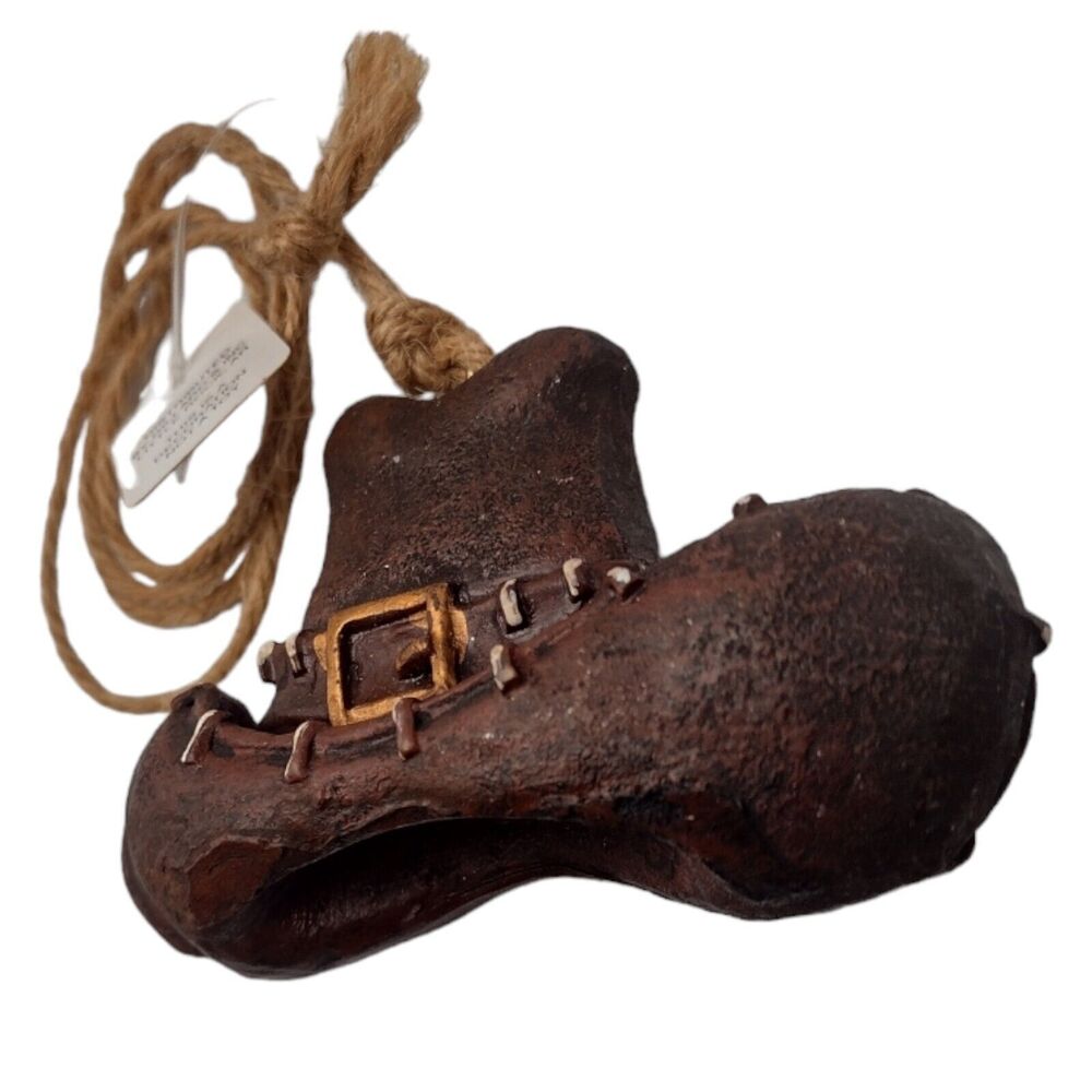 Vintage Brown Cowboy Hat Christmas Ornament Buckle Old Hillbilly Western 3" - Picture 3 of 8